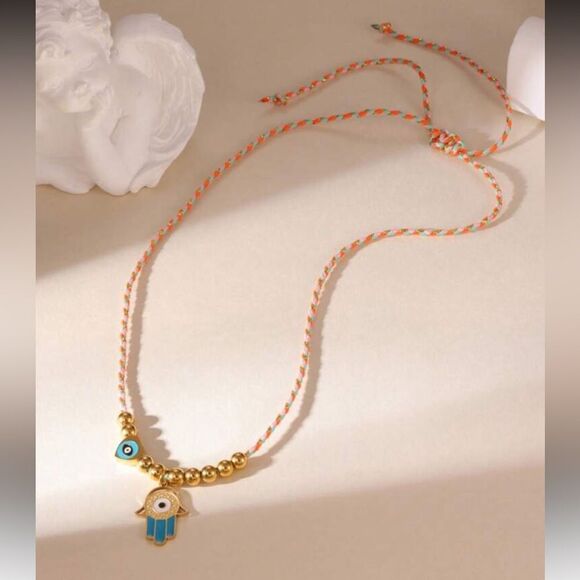 Gold and Blue Evil Eye Necklace A1502 - Picture 1 of 3